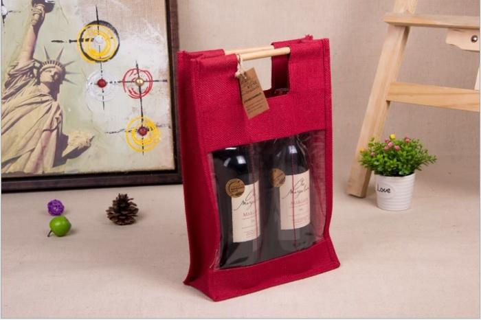 gift bag 黄麻红酒包装袋手提袋双支装厂家定制新款